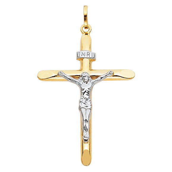 14K Two Tone Crucifix Cross Religious Pendant